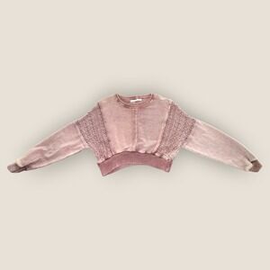 Altar'd State Jenna Oversized Crewneck Crochet Detail Sweater Pink Small Boho